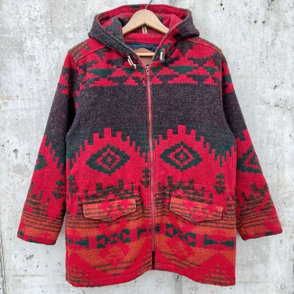 Vintage Woolrich Aztec Southwestern Hooded Wool Chore Coat M Pattern Print Red - Picture 14 of 15